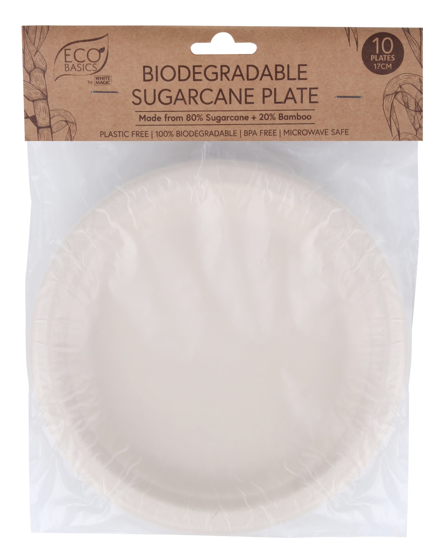 Eco Basics Biodegradable Sugarcane Plate 17cm - 10pcs