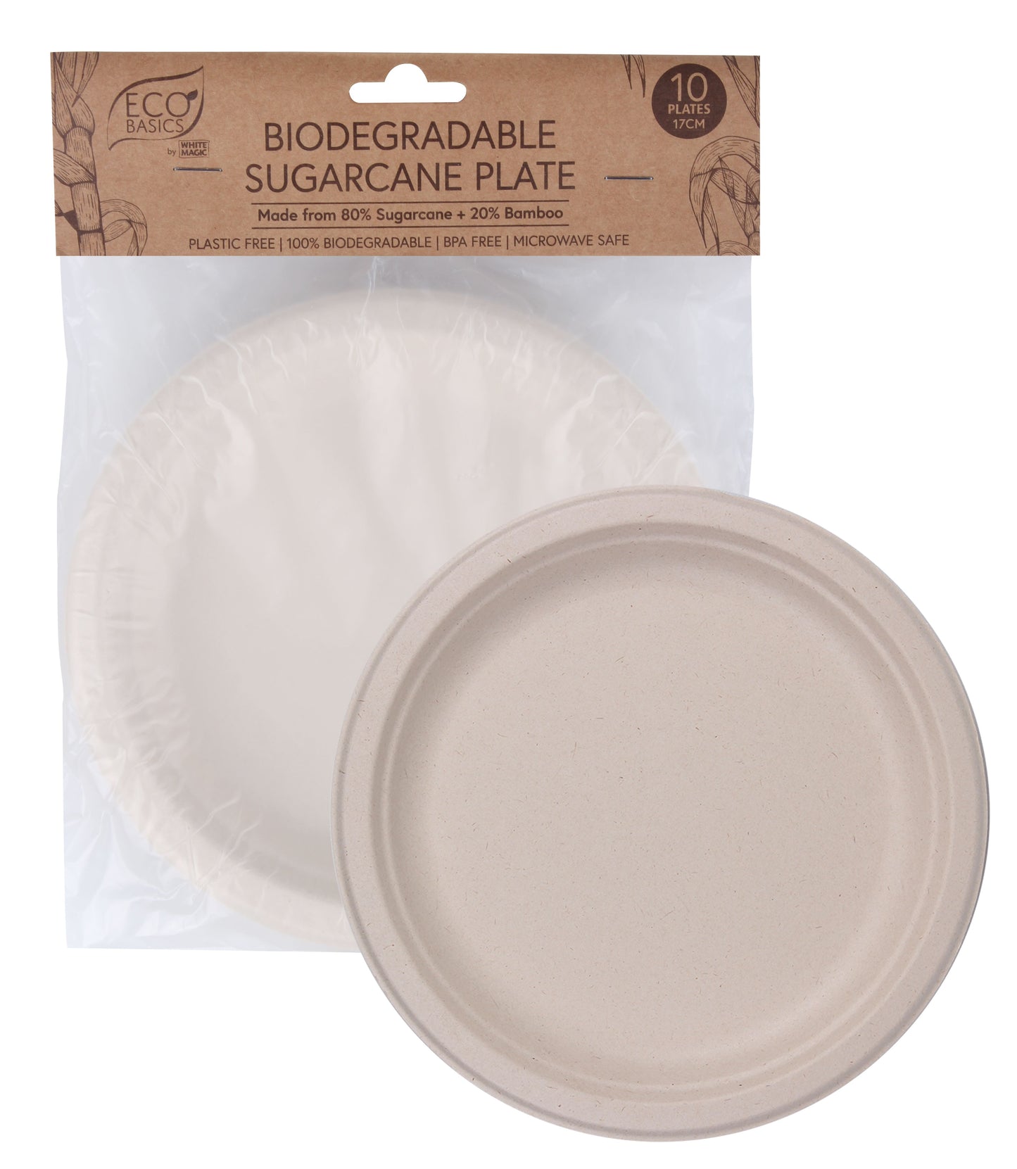 Eco Basics Biodegradable Sugarcane Plate 17cm - 10pcs