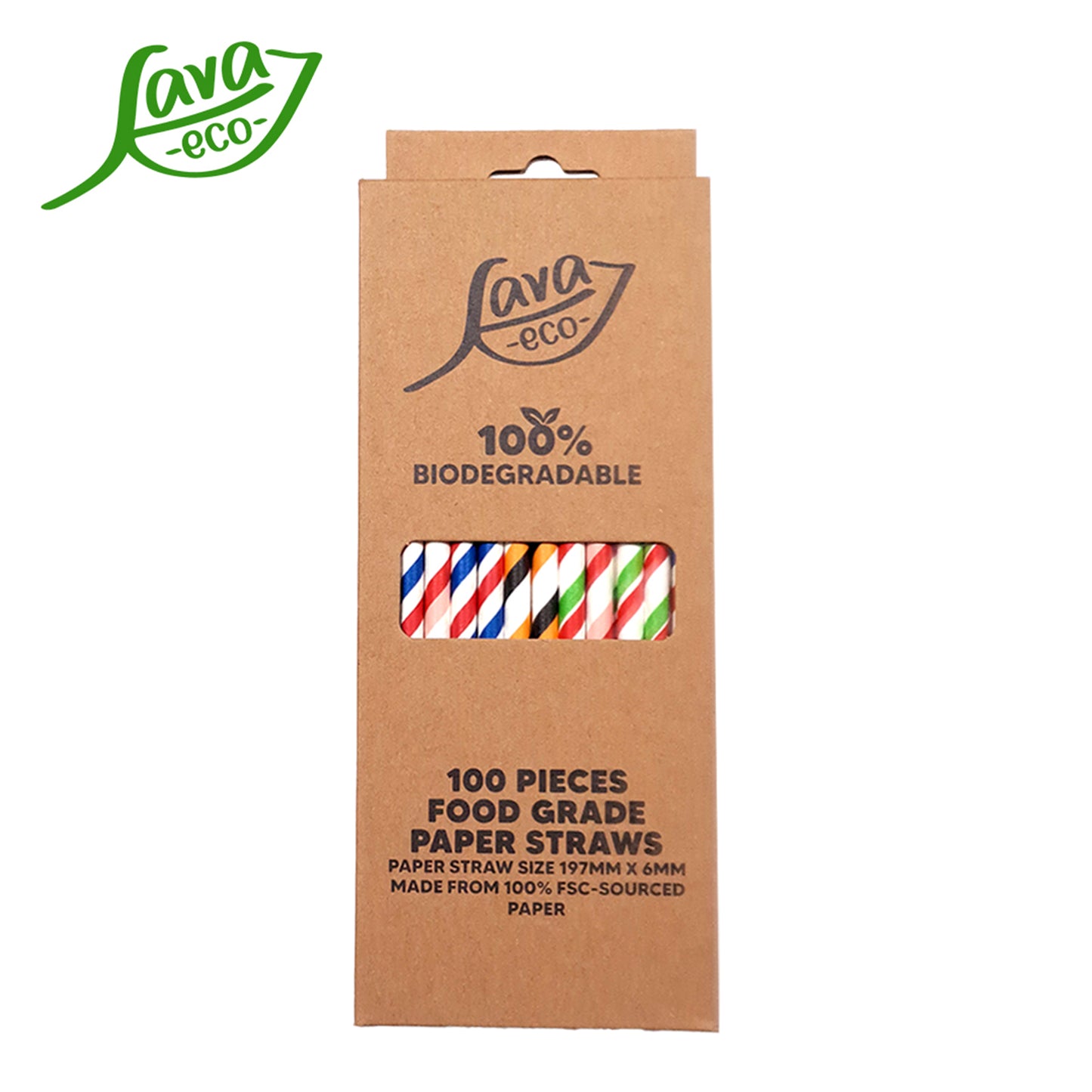 LavaEco Biodegradable Paper Straws - Colourful Small Strips 100 PCS - Disposable Environment Eco Friendly