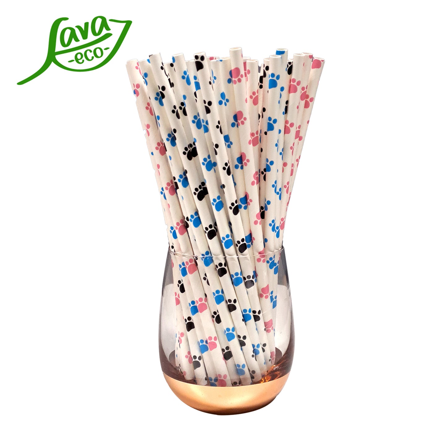 LavaEco Biodegradable Paper Straws - Colorful Cute Paw 100 PCS - Disposable Environment Eco Friendly