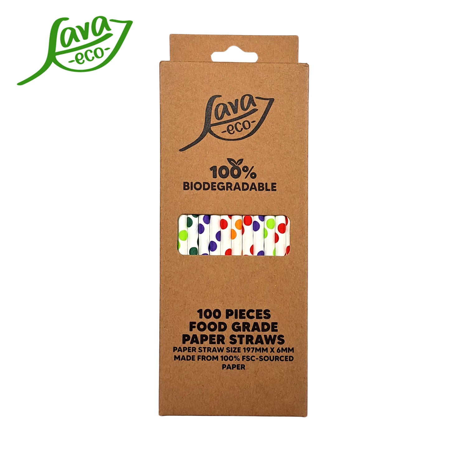 LavaEco Biodegradable Paper Straws - Colourful Circle A 100 PCS - Disposable Environment Eco Friendly