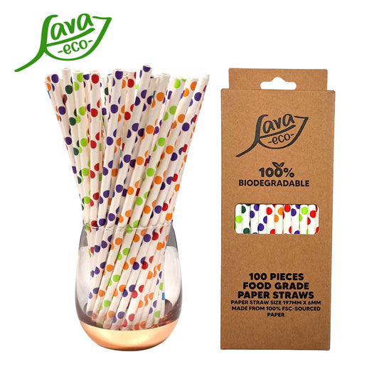 LavaEco Biodegradable Paper Straws - Colourful Circle A 100 PCS - Disposable Environment Eco Friendly