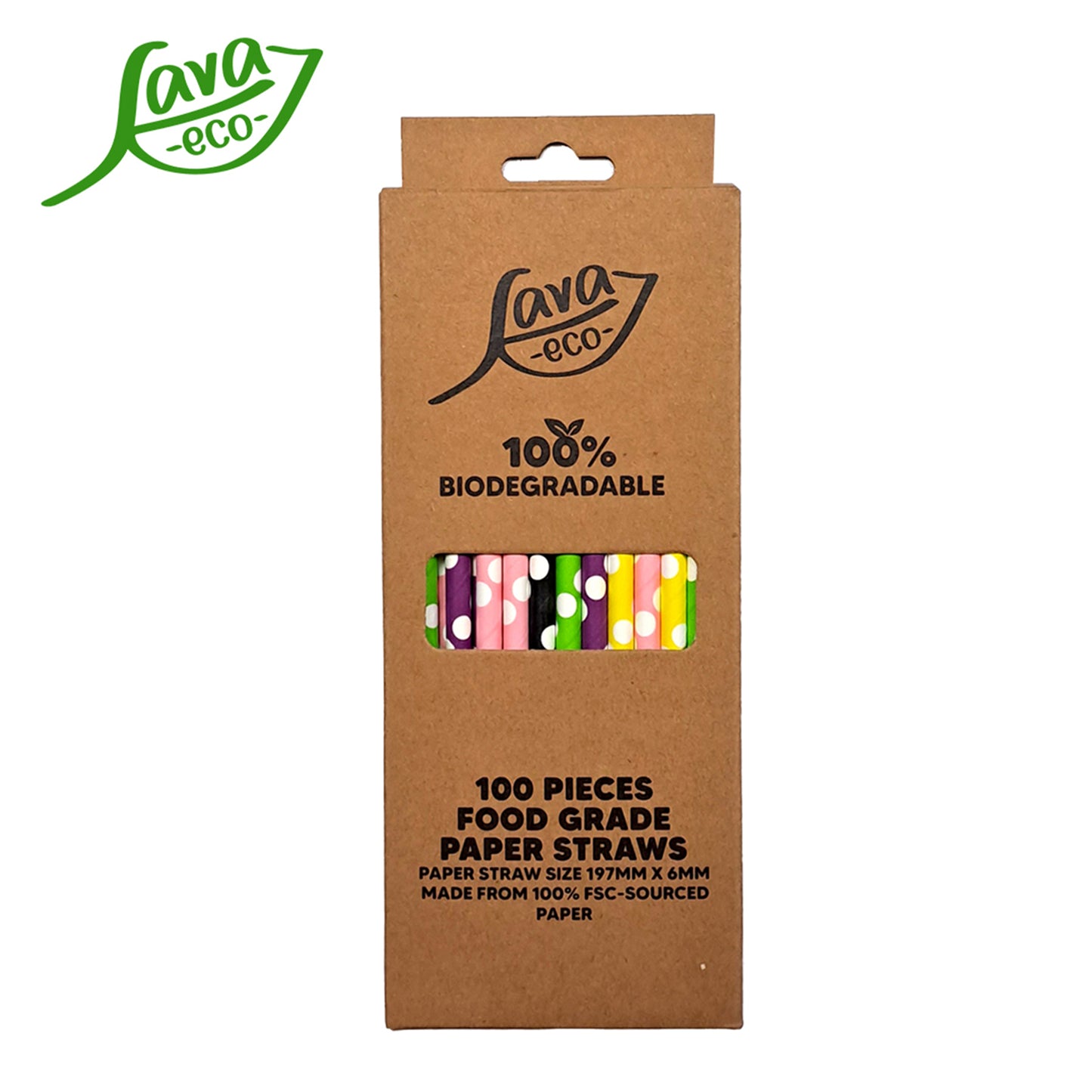 LavaEco Biodegradable Paper Straws - Colourful Circle B 100 PCS - Disposable Environment Eco Friendly