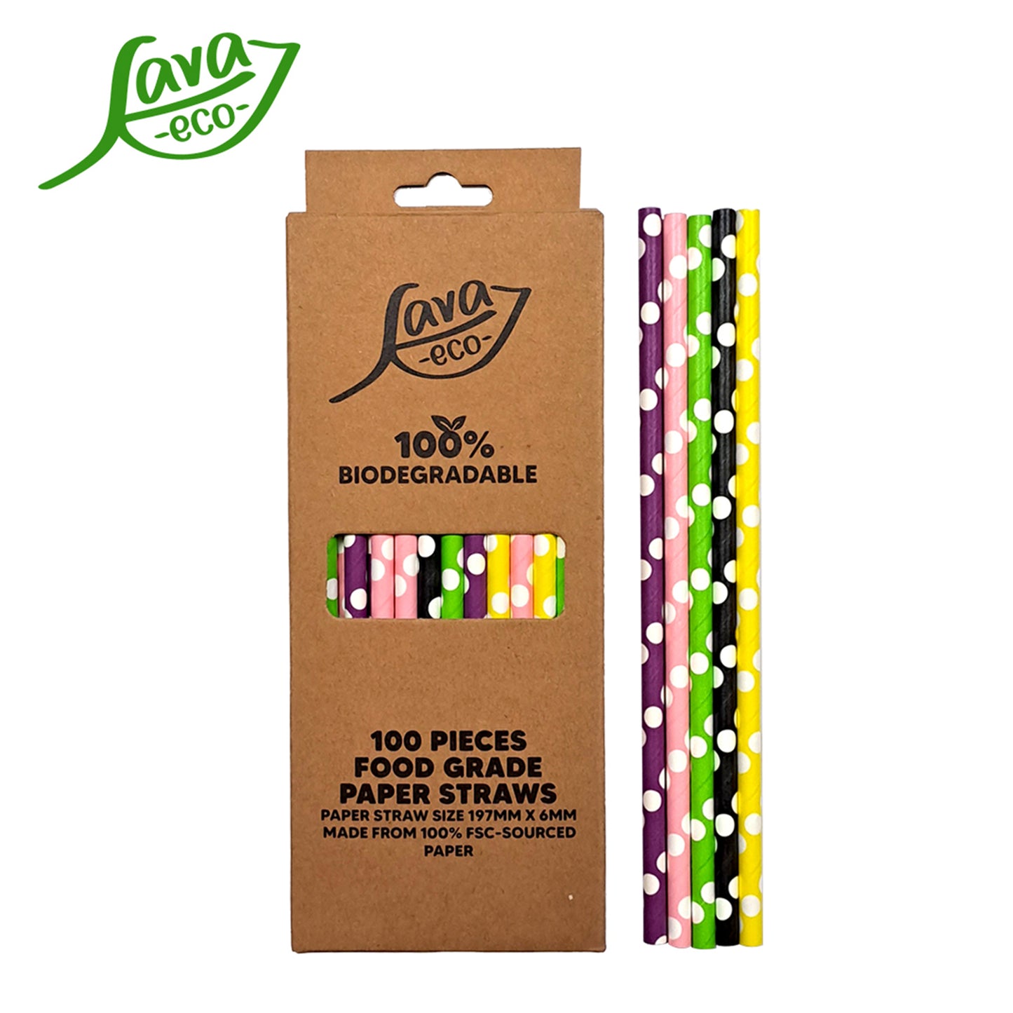 LavaEco Biodegradable Paper Straws - Colourful Circle B 100 PCS - Disposable Environment Eco Friendly