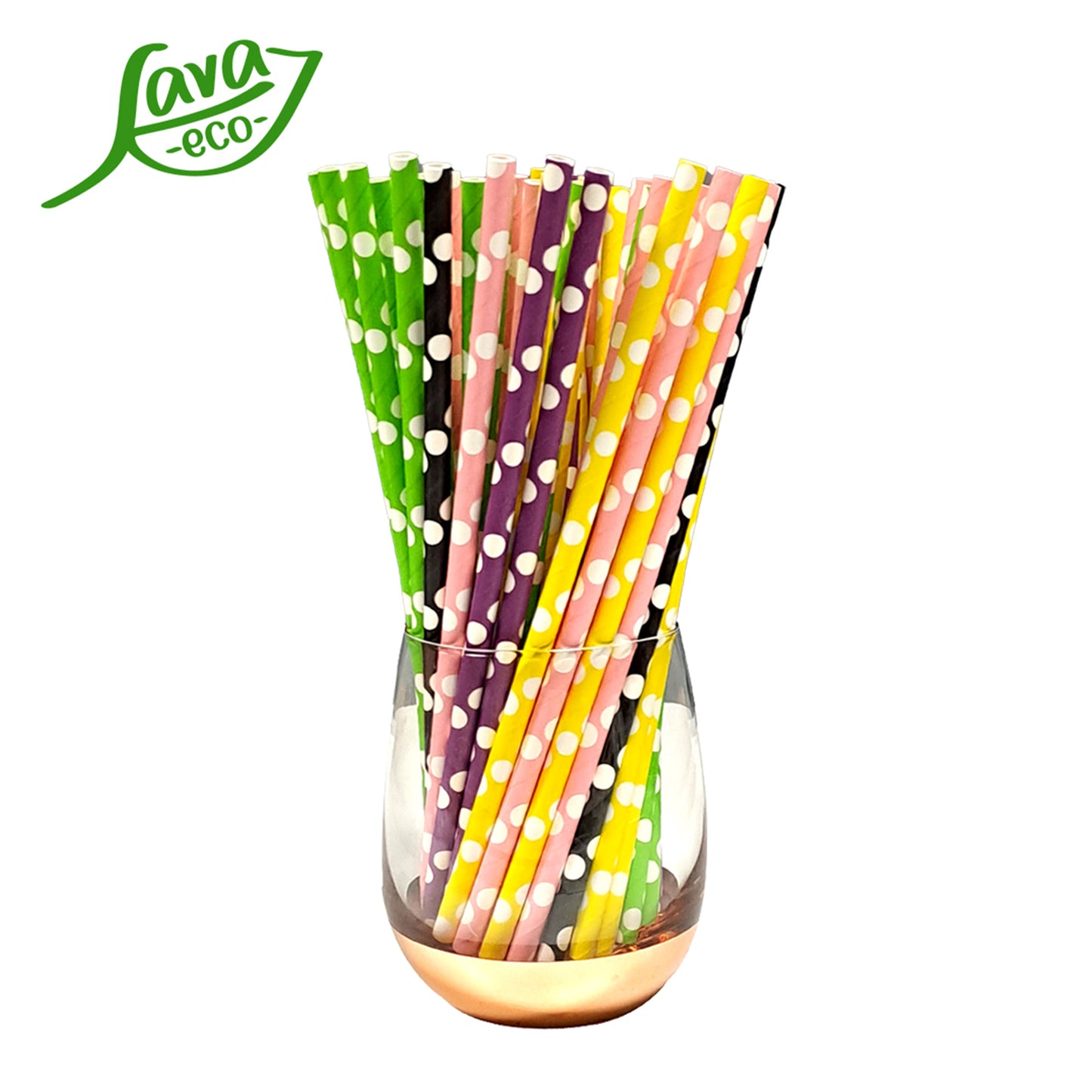 LavaEco Biodegradable Paper Straws - Colourful Circle B 100 PCS - Disposable Environment Eco Friendly