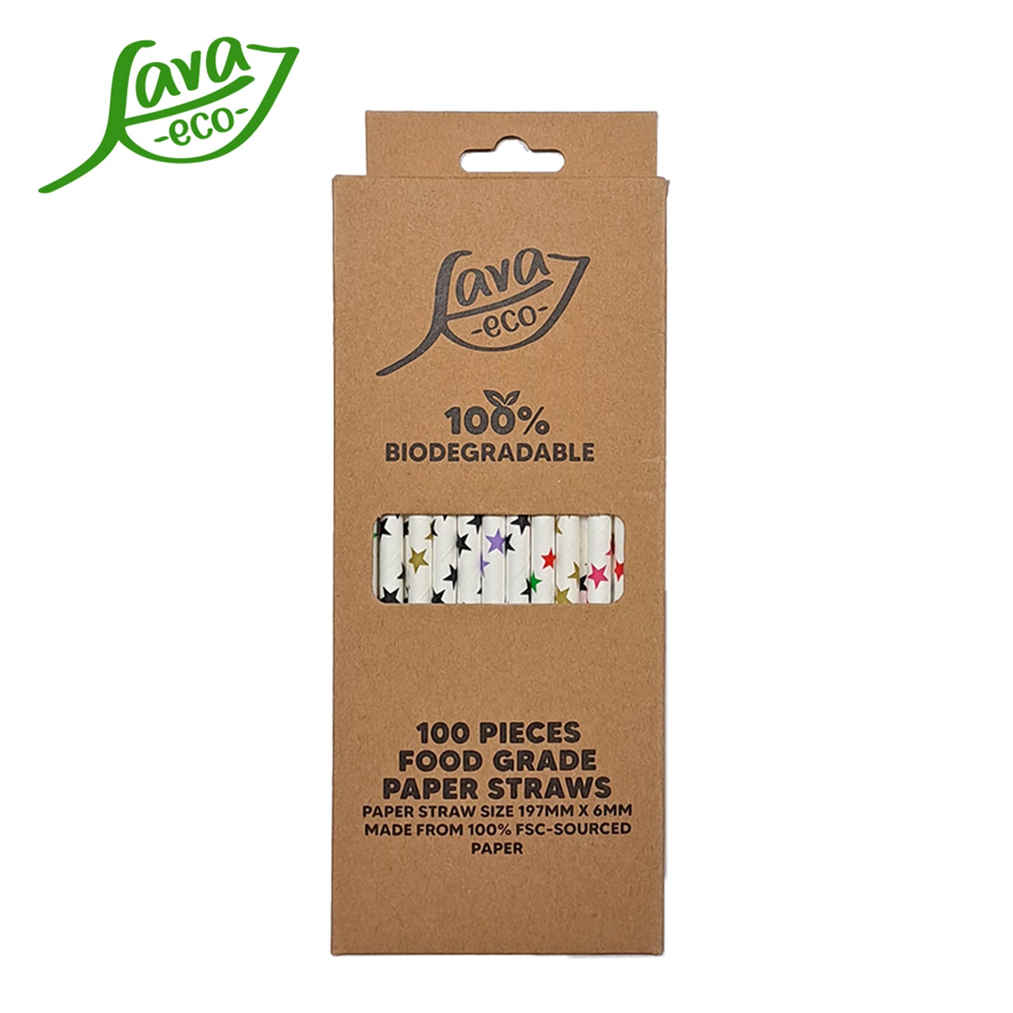 LavaEco Biodegradable Paper Straws - Colourful Stars A 100 PCS - Disposable Environment Eco Friendly