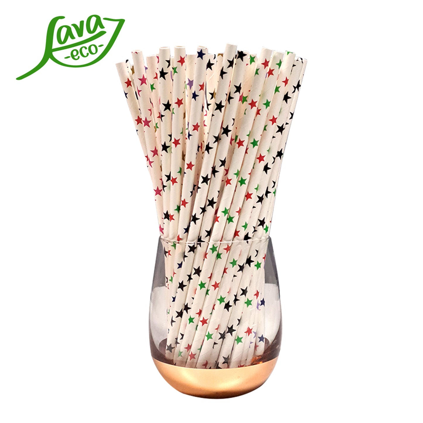 LavaEco Biodegradable Paper Straws - Colourful Stars A 100 PCS - Disposable Environment Eco Friendly