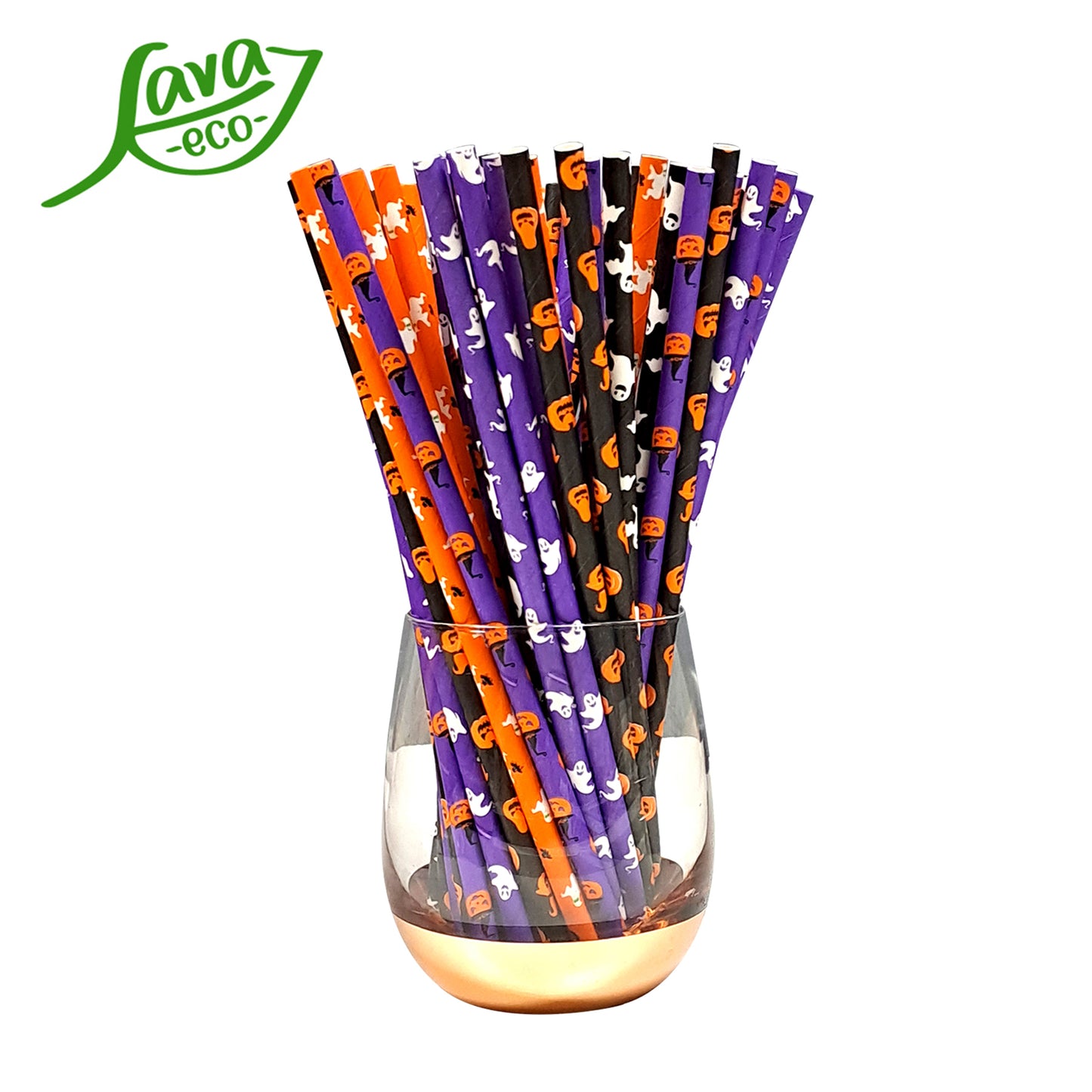 LavaEco Biodegradable Paper Straws - Halloween Party 100 PCS - Disposable Environment Eco Friendly