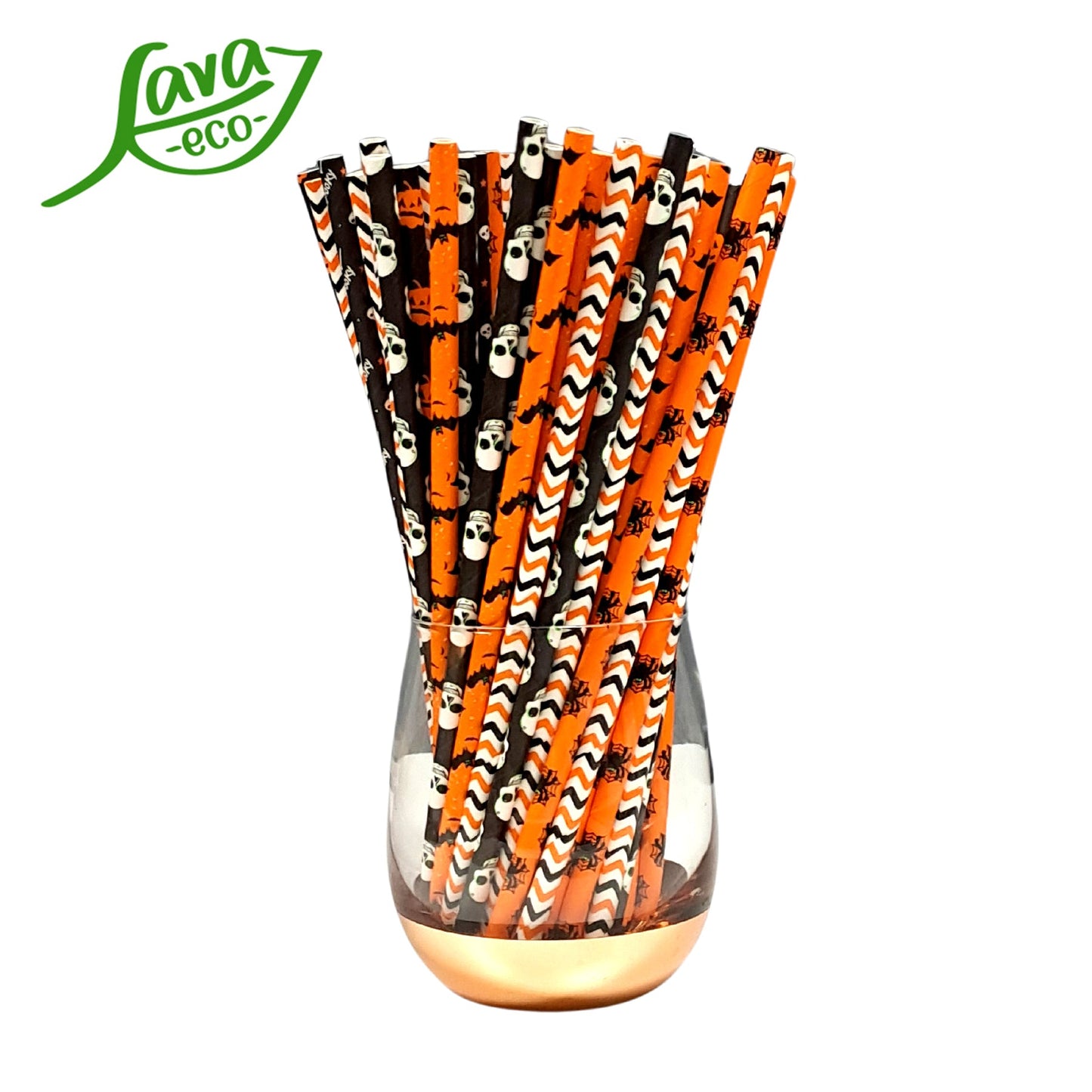 LavaEco Biodegradable Paper Straws - Halloween Night 100 PCS - Disposable Environment Eco Friendly