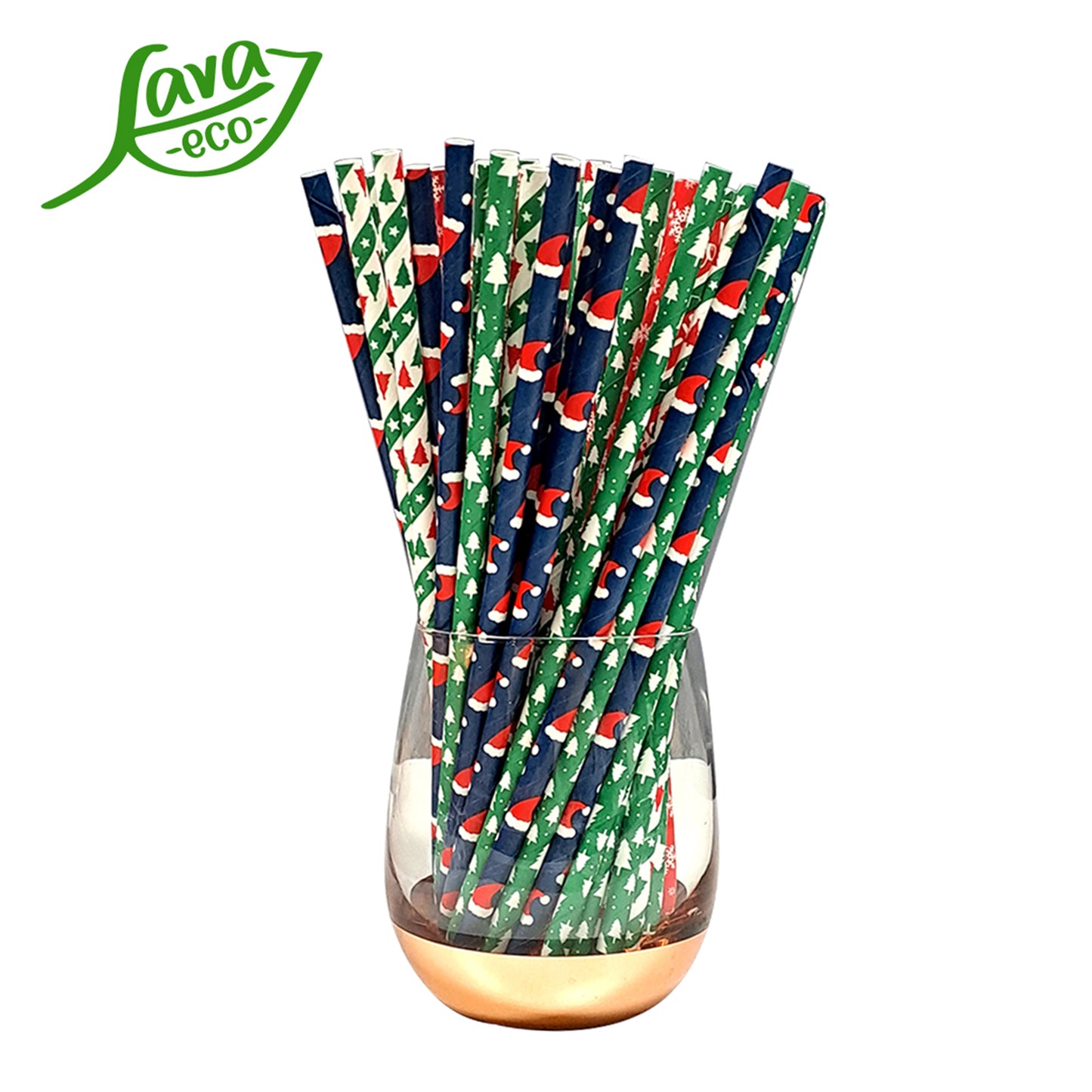 LavaEco Biodegradable Paper Straws - Christmas Party 100 PCS - Disposable Environment Eco Friendly