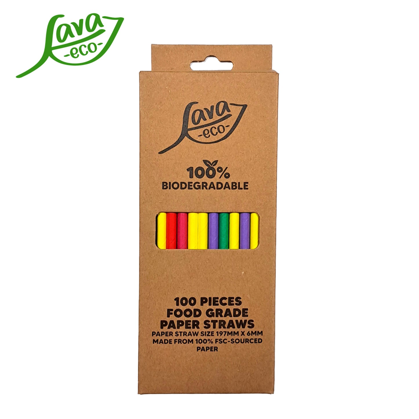 LavaEco Biodegradable Paper Straws - Colourful 100 PCS - Disposable Environment Eco Friendly