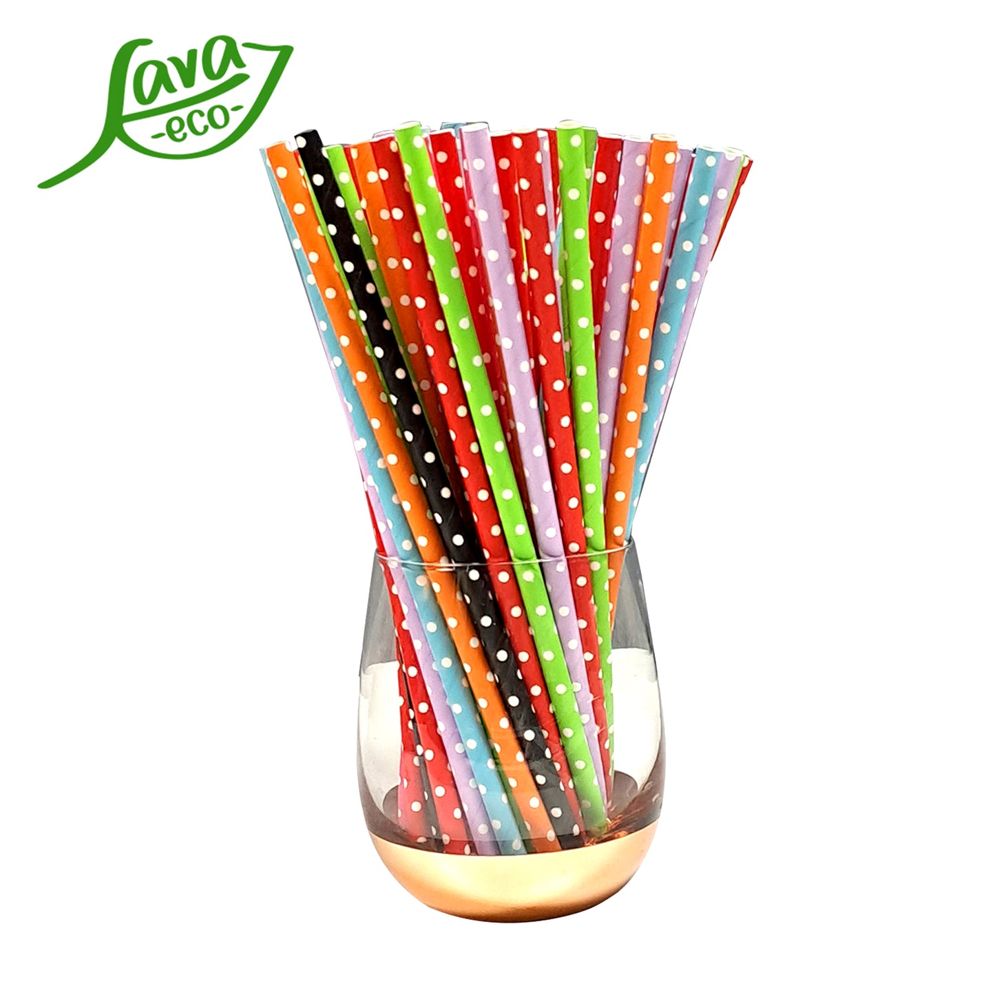 LavaEco Biodegradable Paper Straws - Polka Dots 100 PCS - Disposable Environment Eco Friendly