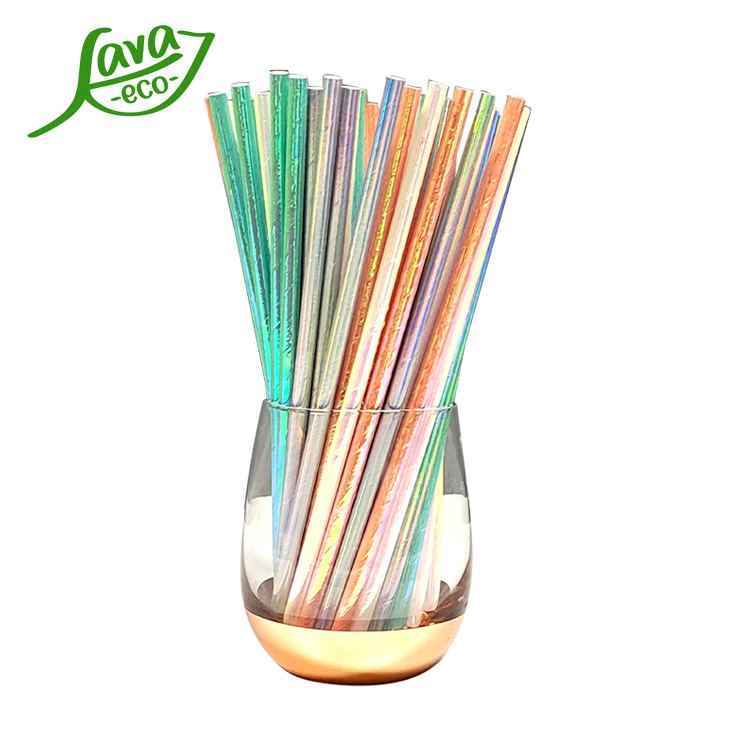 LavaEco Biodegradable Paper Straws - Shiny Rainbow Colour 100 PCS - Disposable Environment Eco Friendly