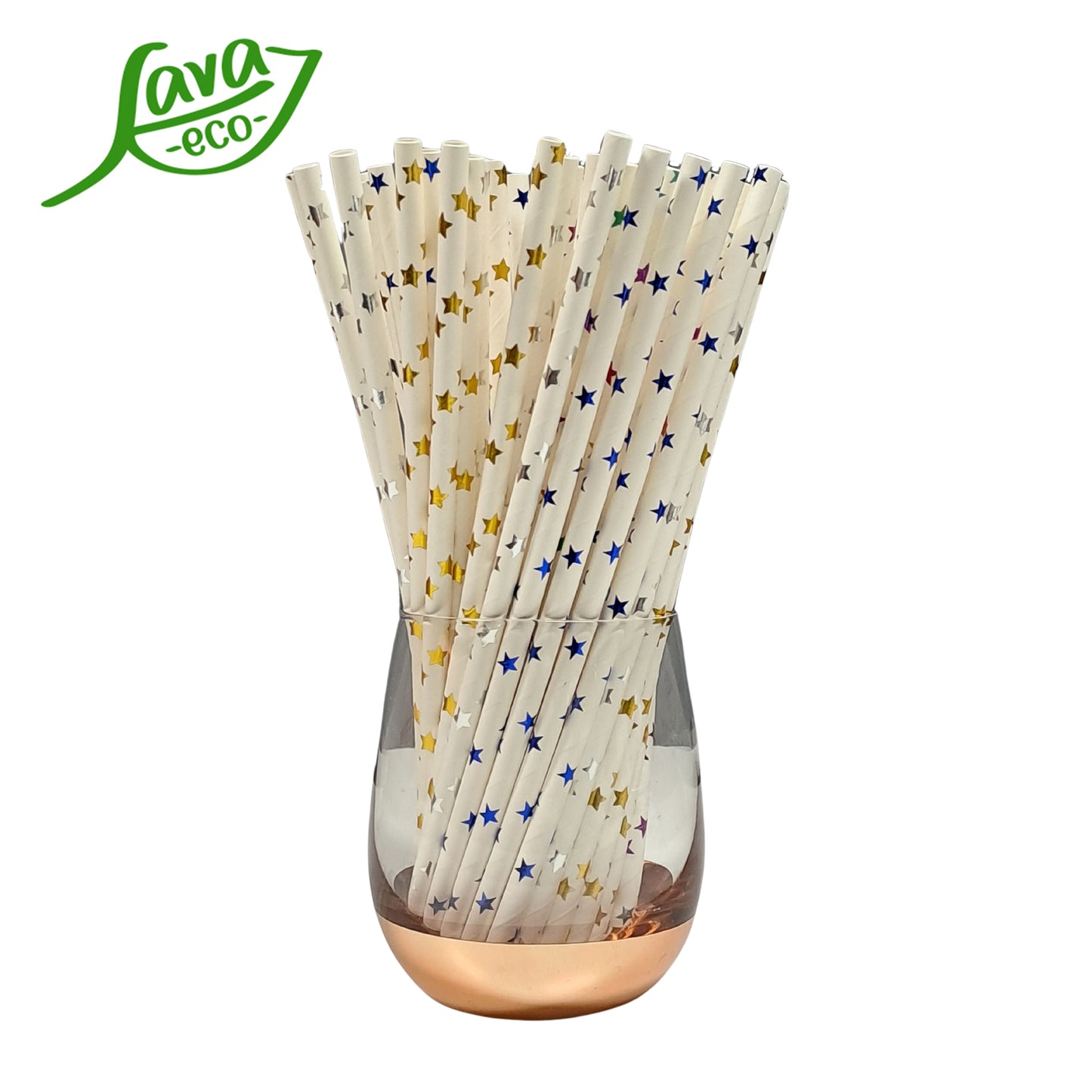 LavaEco Biodegradable Paper Straws - Shiny Stars 100 PCS - Disposable Environment Eco Friendly