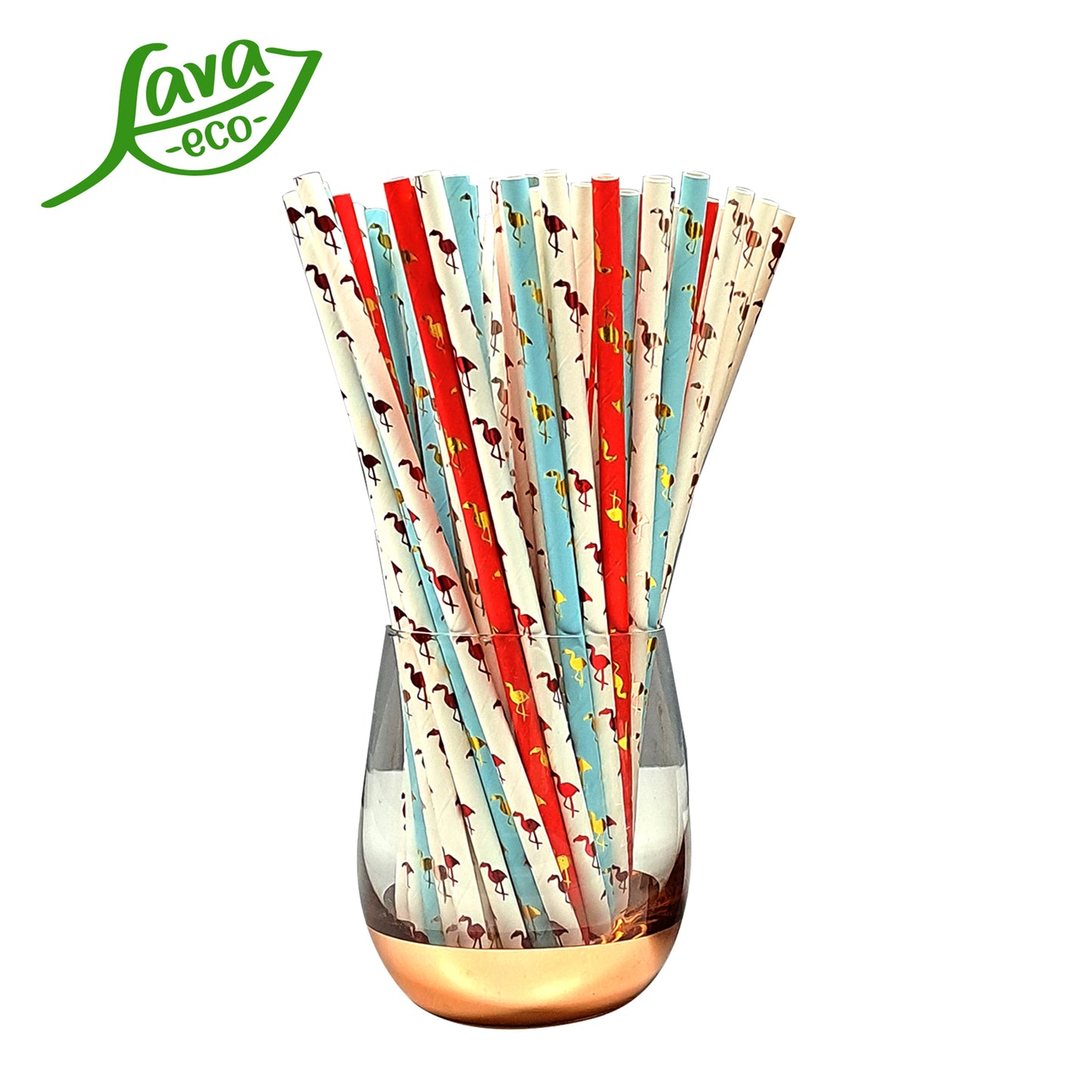 LavaEco Biodegradable Paper Straws - Shiny Flamingo 100 PCS - Disposable Environment Eco Friendly