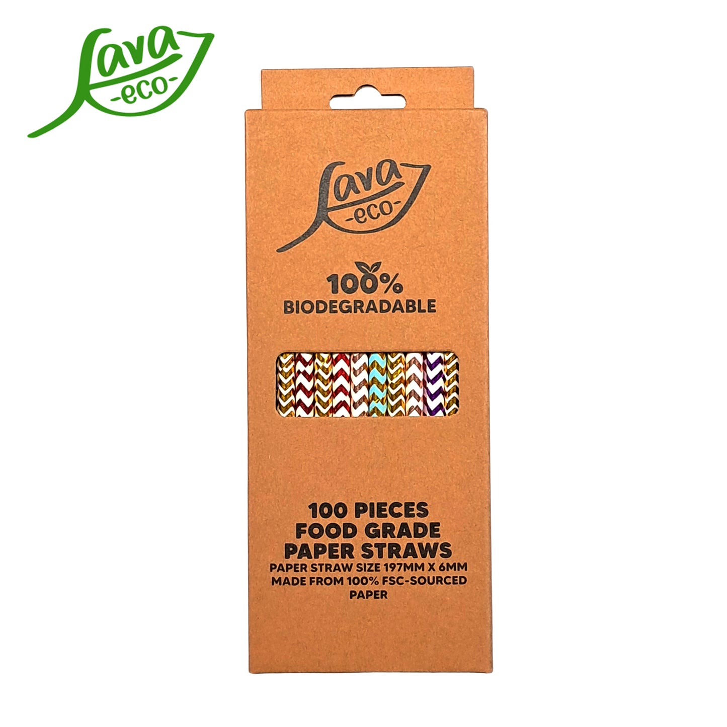 LavaEco Biodegradable Paper Straws - Shiny Zig Zag 100 PCS - Disposable Environment Eco Friendly