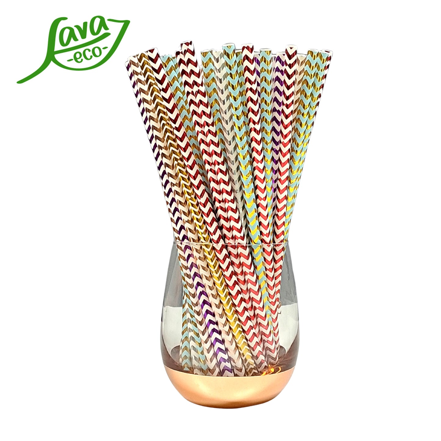 LavaEco Biodegradable Paper Straws - Shiny Zig Zag 100 PCS - Disposable Environment Eco Friendly