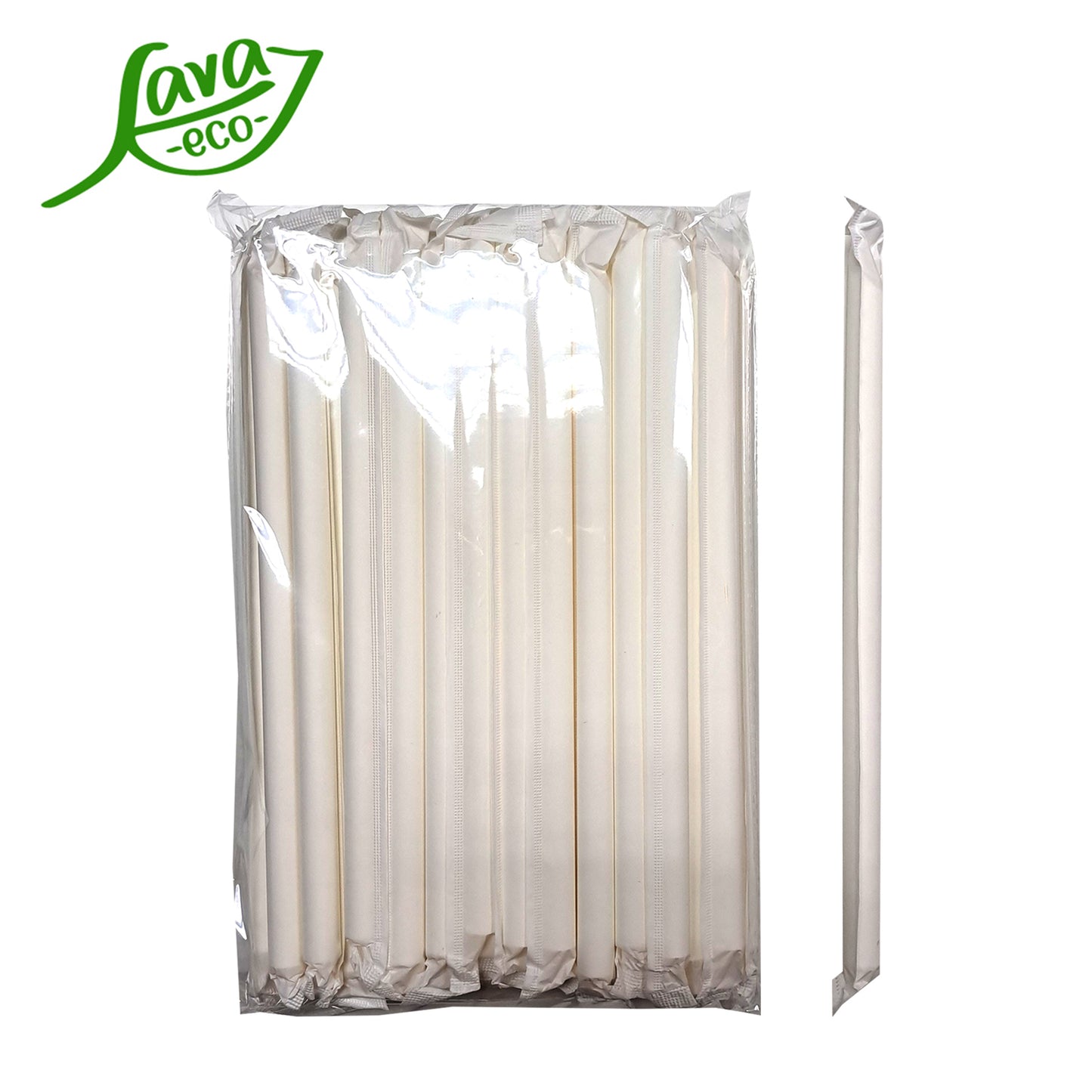 LavaEco Individually Packed White Paper Thick Drinking Straws With Sharp Bottom Suitable For Drinks With Toppings Easy Poke Environment Eco Friendly Disposable Straw - 50pcs