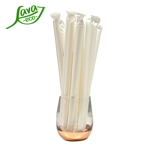 LavaEco Individually Packed White Paper Thick Drinking Straws With Sharp Bottom Suitable For Drinks With Toppings Easy Poke Environment Eco Friendly Disposable Straw - 50pcs