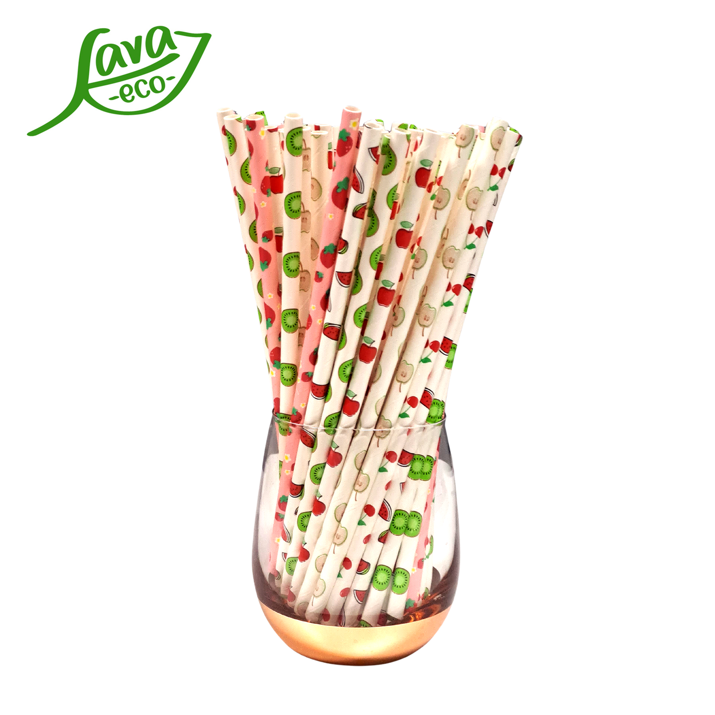 LavaEco Biodegradable Paper Straws - Cartoonish Fruits 100 PCS - Disposable Environment Eco Friendly