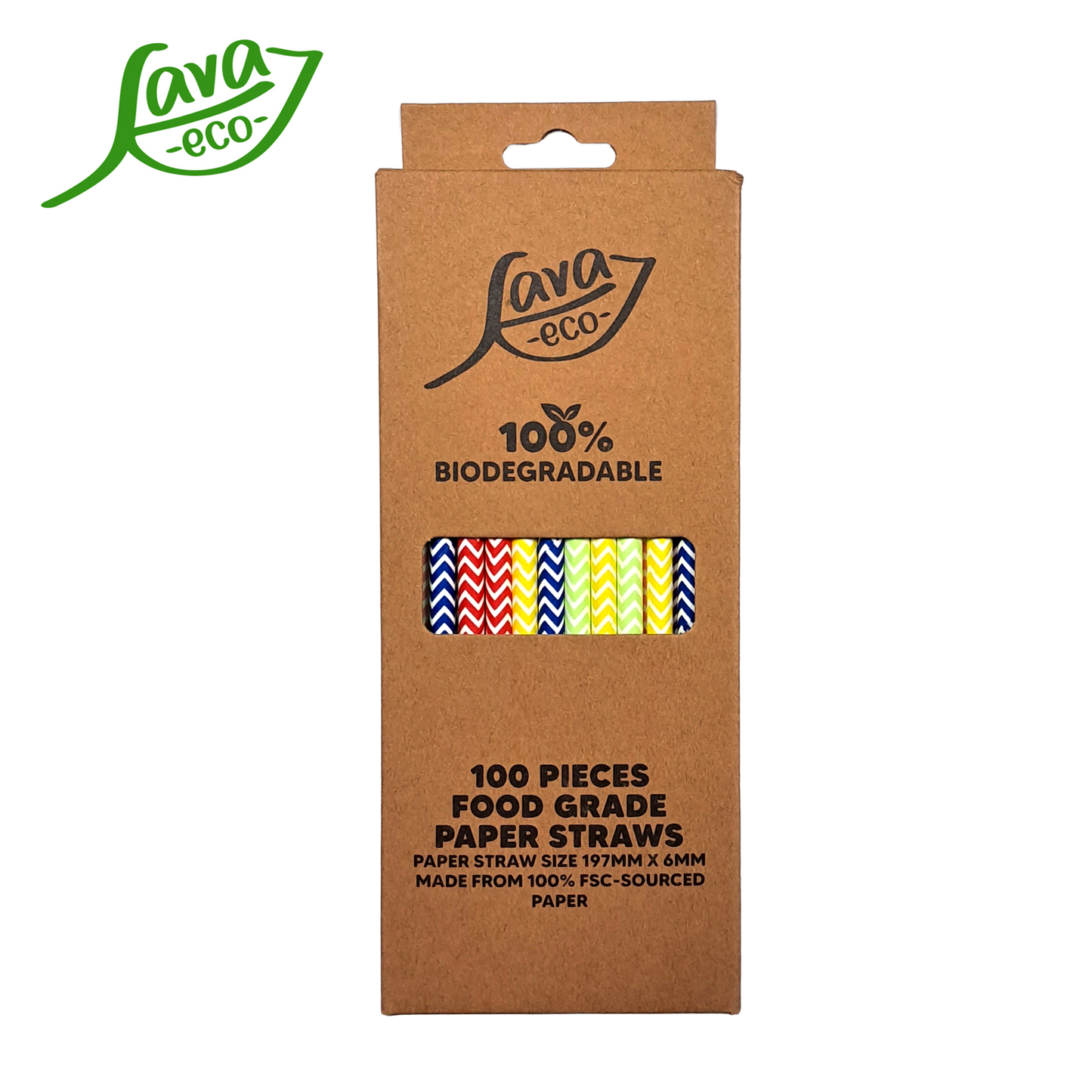 LavaEco Biodegradable Paper Straws - Colourful Zig Zag 100 PCS - Disposable Environment Eco Friendly