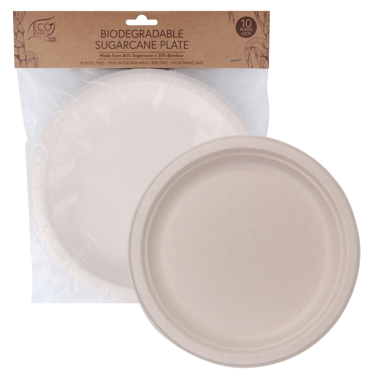 Eco Basics Biodegradable Sugarcane Plate 23cm - 10pcs