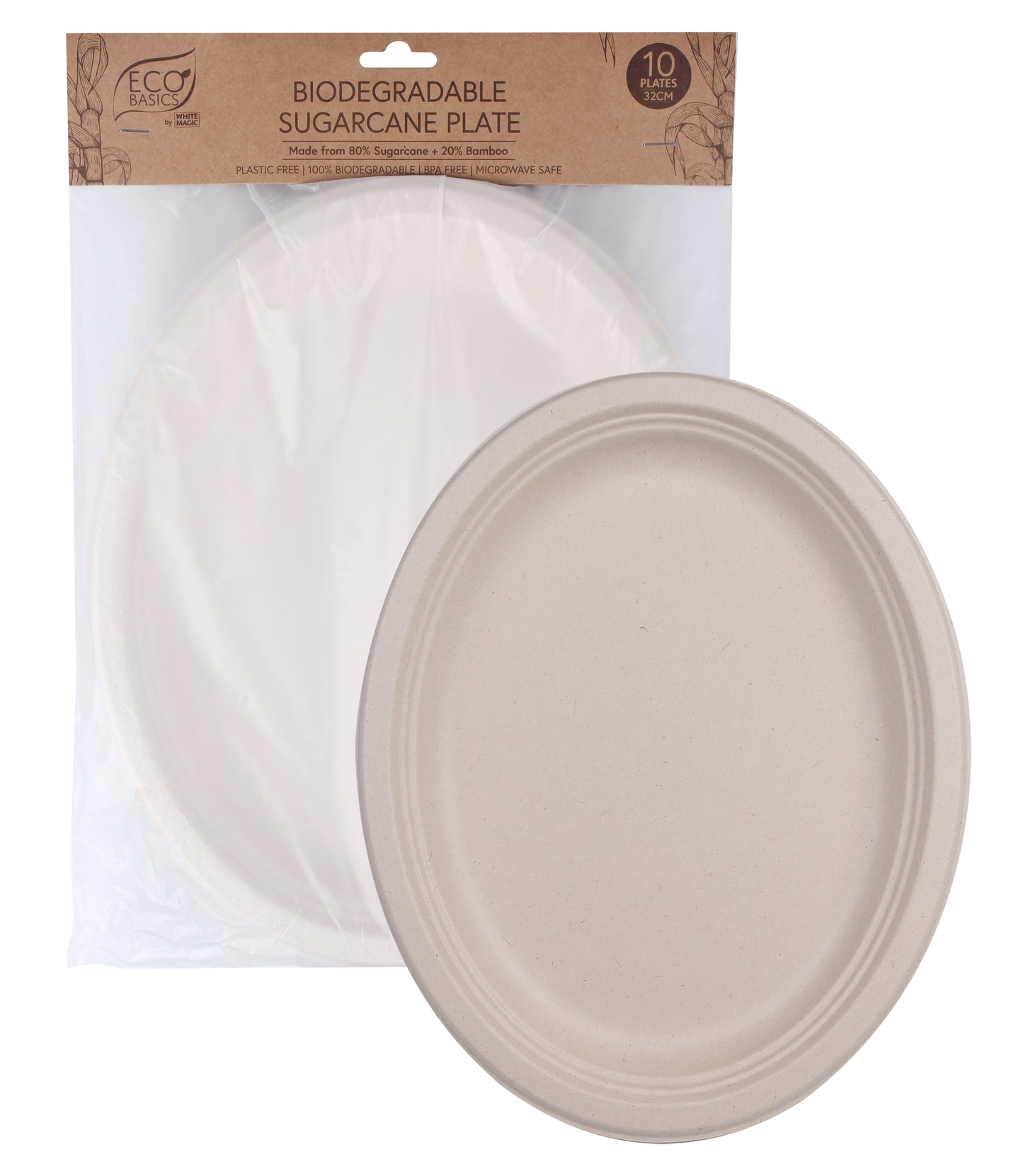 Eco Basics Biodegradable Sugarcane Plate 32cm - 10pcs