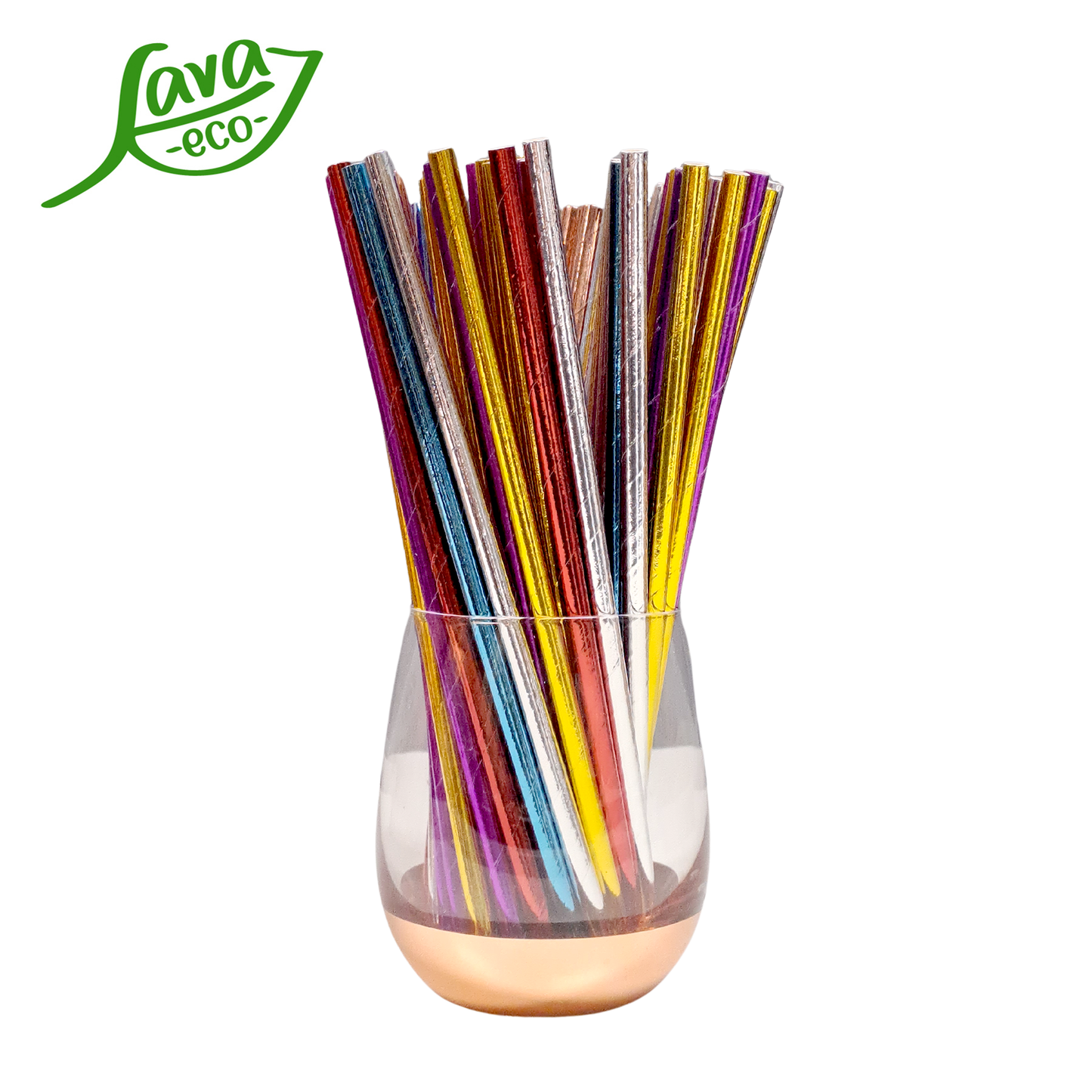 LavaEco Biodegradable Paper Straws - Shiny Colourful 100 PCS - Disposable Environment Eco Friendly