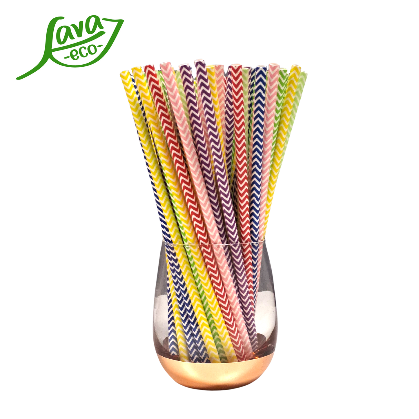 LavaEco Biodegradable Paper Straws - Colourful Zig Zag 100 PCS - Disposable Environment Eco Friendly