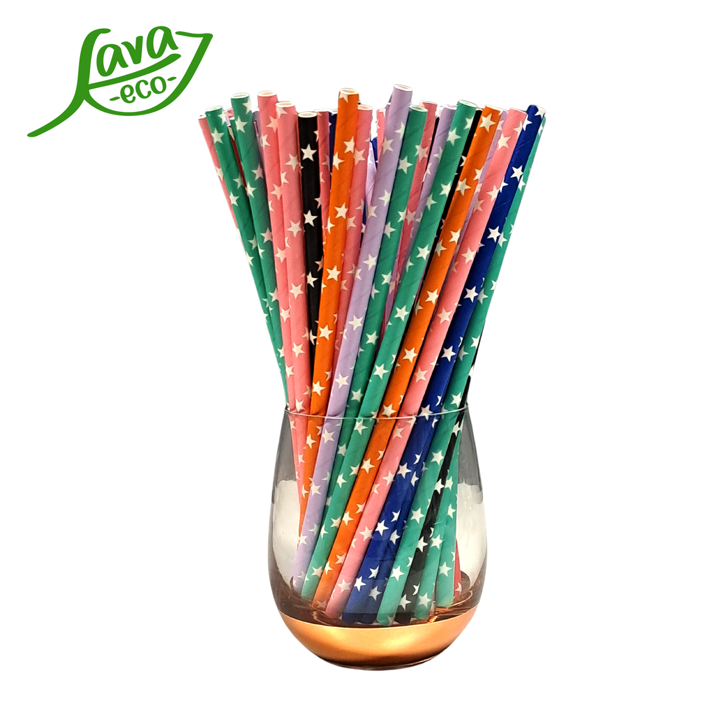 LavaEco Biodegradable Paper Straws - Colourful Stars B 100 PCS - Disposable Environment Eco Friendly