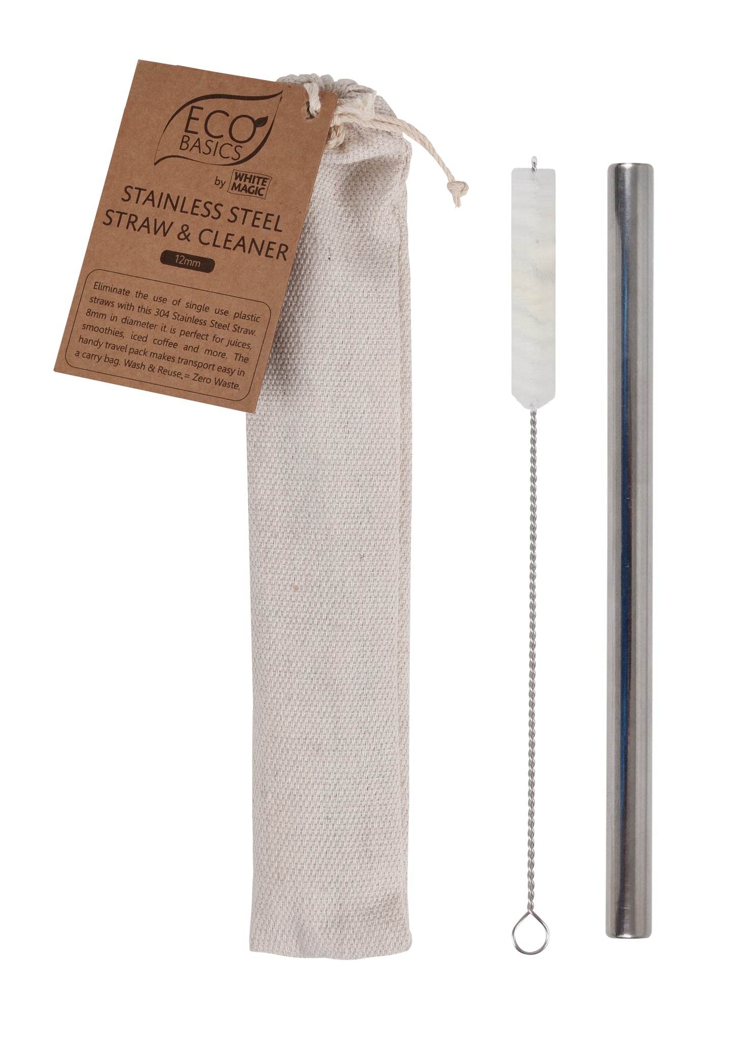 Eco Basics Stainless Steel Straw with cleaner and Pouch - 12mm