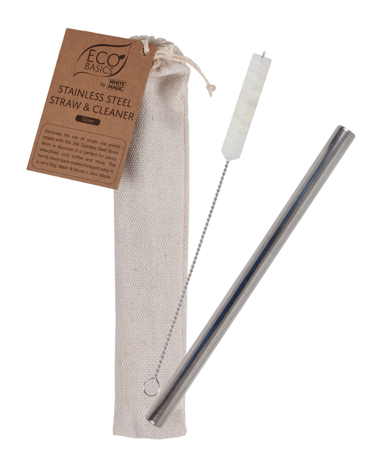 Eco Basics Stainless Steel Straw with cleaner and Pouch - 12mm