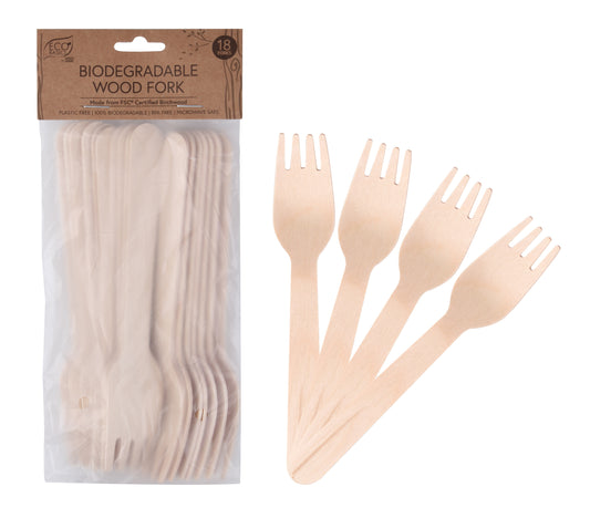 Eco Basics Biodegradable Wood Fork - 18pcs