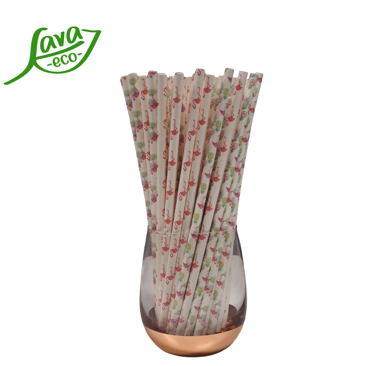 LavaEco Biodegradable Paper Straws - Flamingo 100 PCS - Disposable Environment Eco Friendly