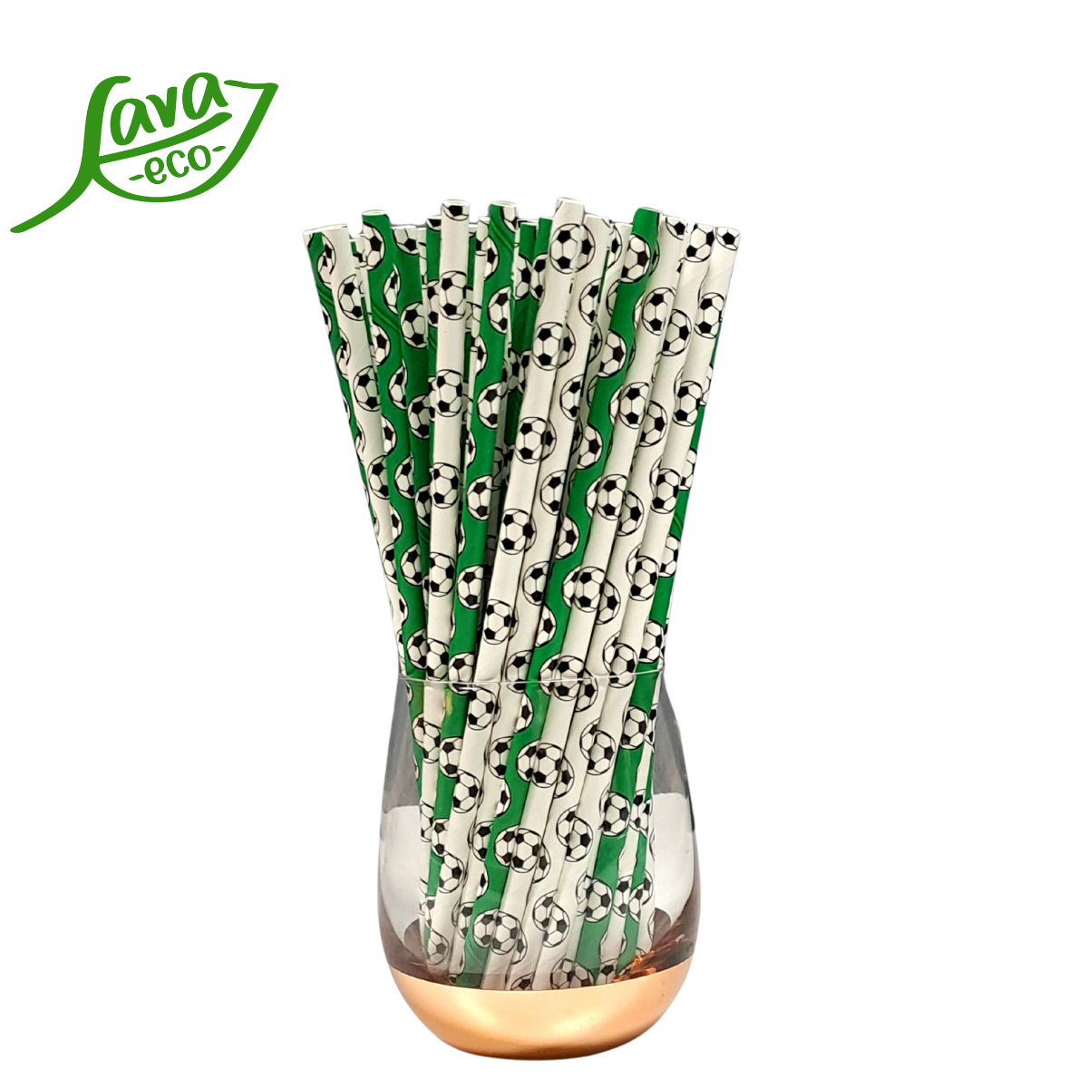 LavaEco Biodegradable Paper Straws - Soccer Football 100 PCS - Disposable Environment Eco Friendly