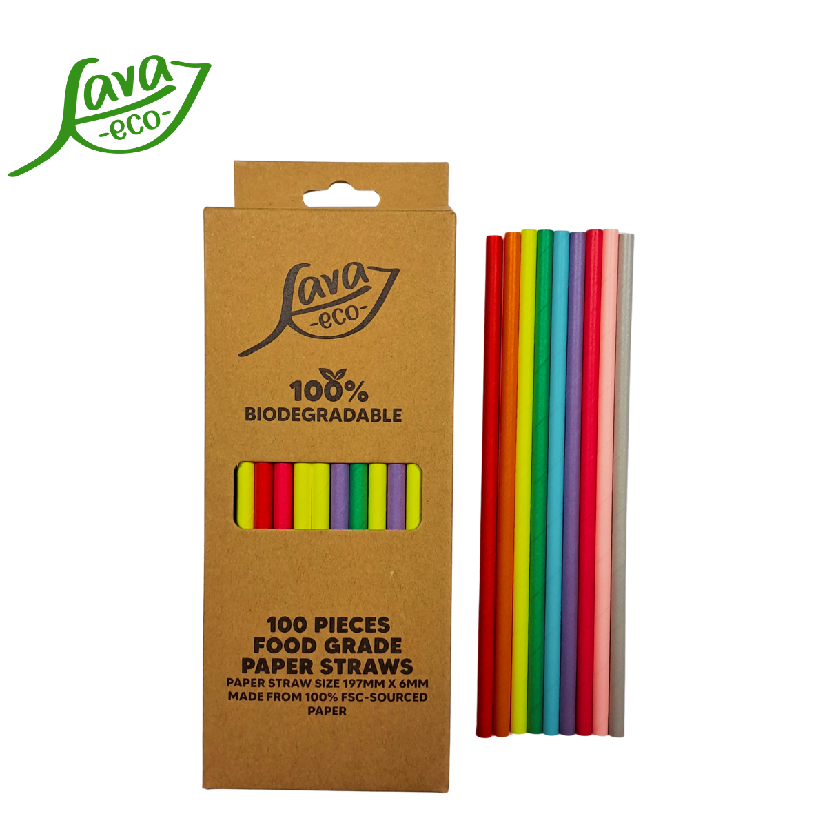 LavaEco Biodegradable Paper Straws - Colourful 100 PCS - Disposable Environment Eco Friendly