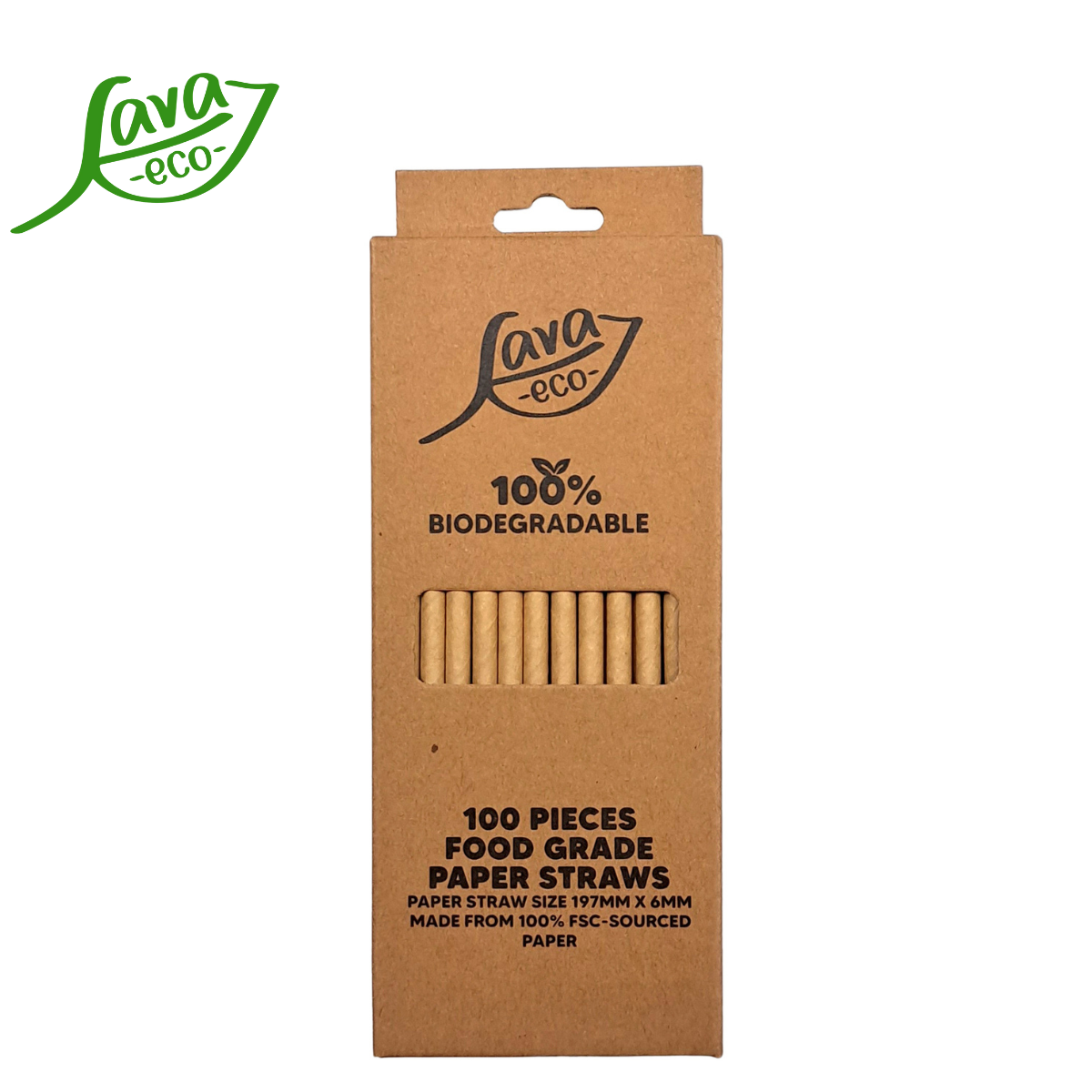 LavaEco Biodegradable Paper Straws - Plain Kraft Paper 100 PCS - Disposable Environment Eco Friendly