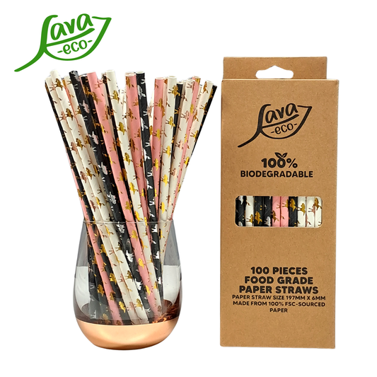 LavaEco Biodegradable Paper Straws - Shiny Unicorn 100 PCS - Disposable Environment Eco Friendly