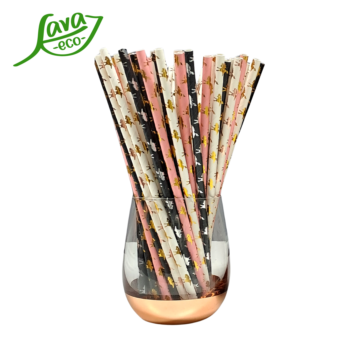 LavaEco Biodegradable Paper Straws - Shiny Unicorn 100 PCS - Disposable Environment Eco Friendly