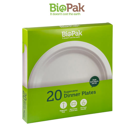 BioPak Sugarcane Dinner Plates 23cm Plastic Free - 20 pcs Disposable Plate