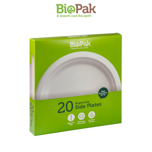 BioPak Sugarcane Side Plates 18cm Plastic Free - 20 pcs Disposable Plate Eco Friendly