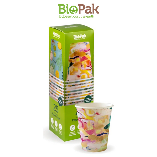 BioPak Compostable Hot Drinks Paper Cups 280ml Single Wall - 25 pcs Disposable Cup Eco Friendly