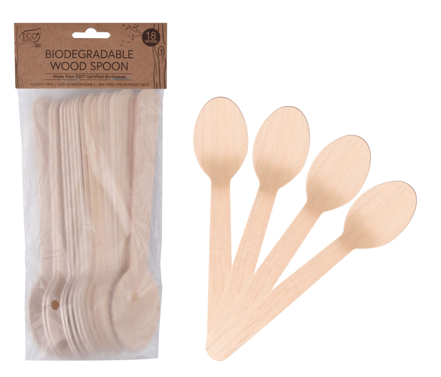 Eco Basics Biodegradable Wood Spoon - 18pcs