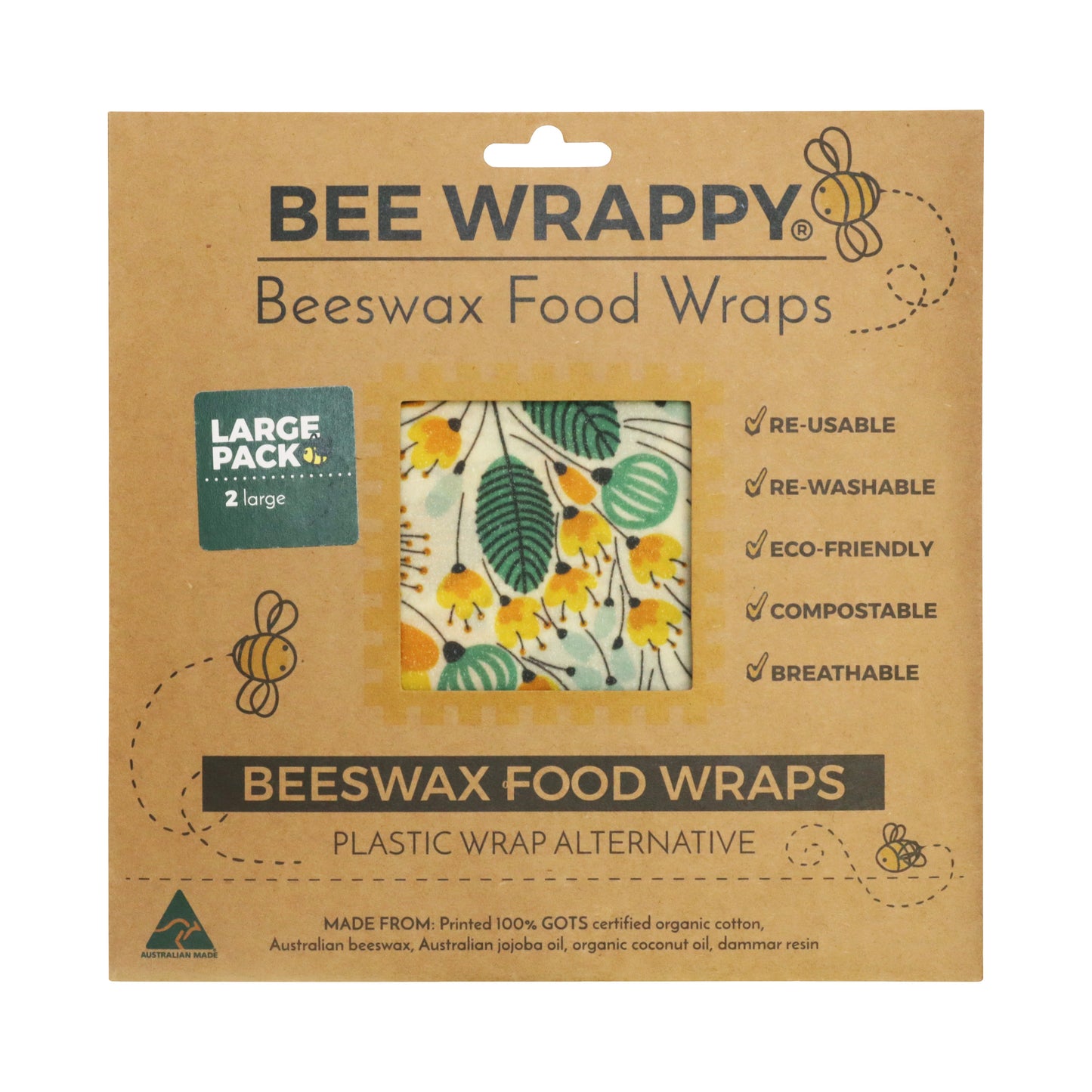 Bee Wrappy - Beeswax Wrap 2 x Large Pack Bee Wax Food Wrap