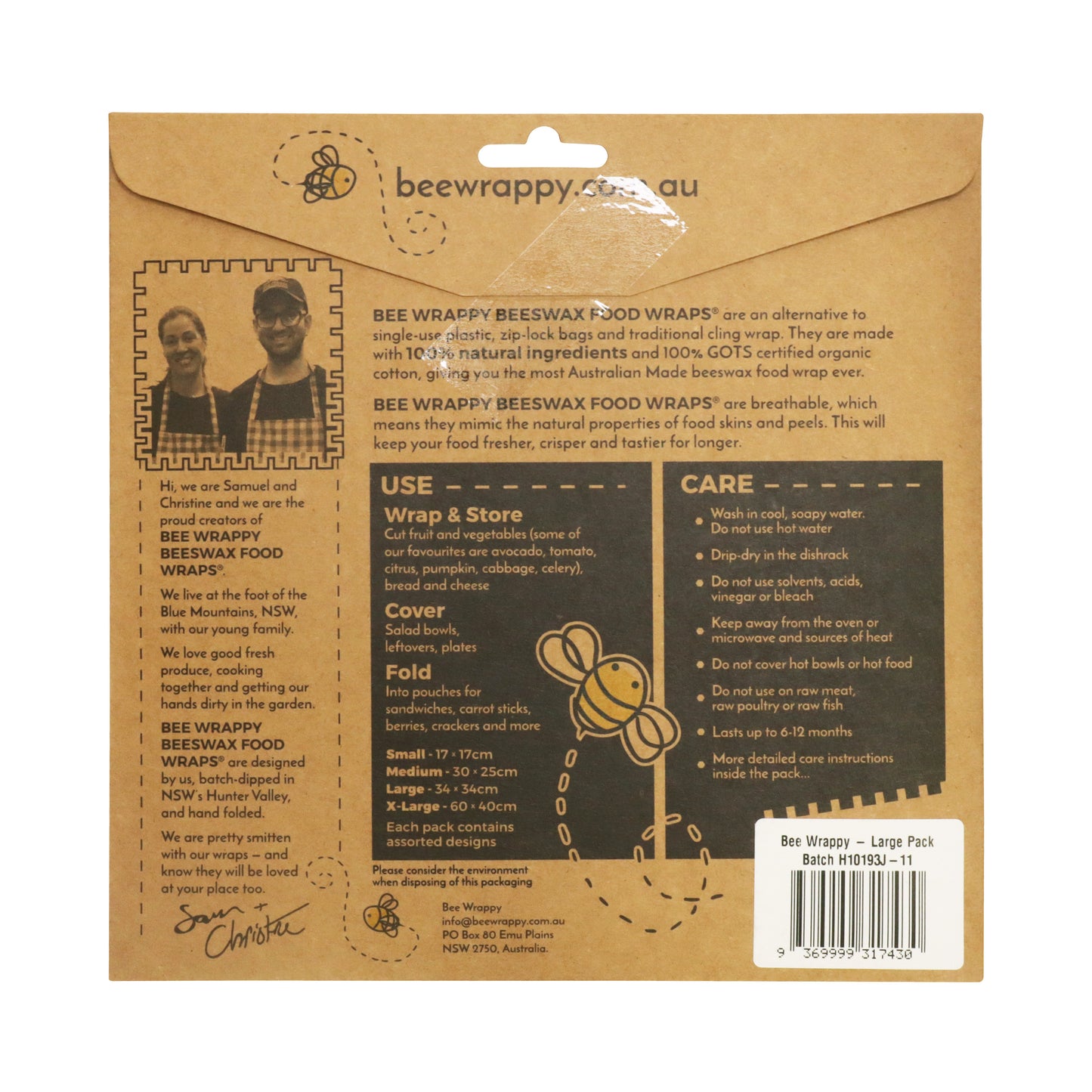 Bee Wrappy - Beeswax Wrap 2 x Large Pack Bee Wax Food Wrap