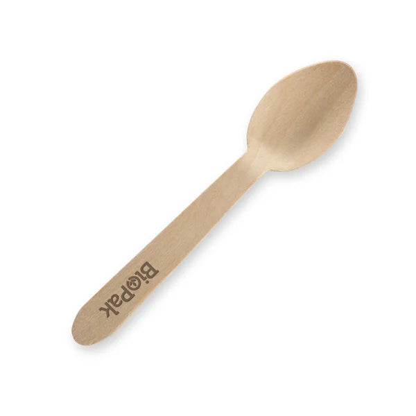 BioPak Compostable Wooden Teaspoons 10cm - 50 pcs Disposable Tea Spoons Stirrers Eco Friendly