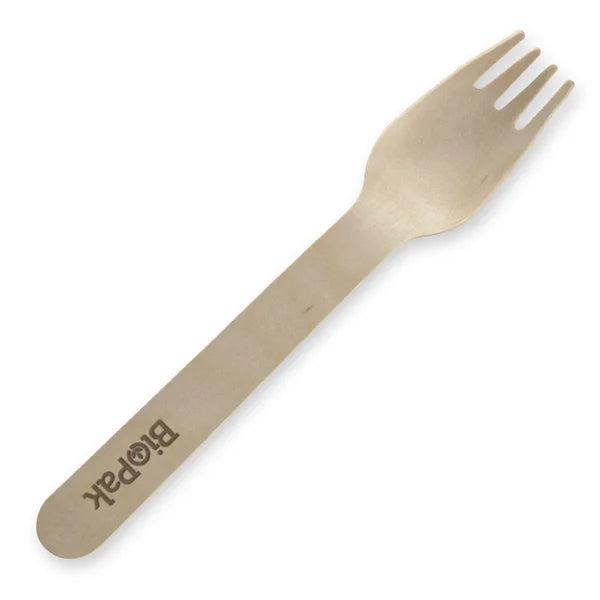 BioPak Compostable Wooden Forks 16cm - 50 pcs Disposable Fork Eco Friendly