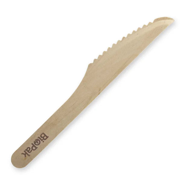 BioPak Compostable Wooden Knives 16cm - 50 pcs Disposable Knife Eco Friendly