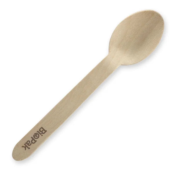 BioPak Compostable Wooden Spoons 16cm - 50 pcs Disposable Spoon Eco Friendly