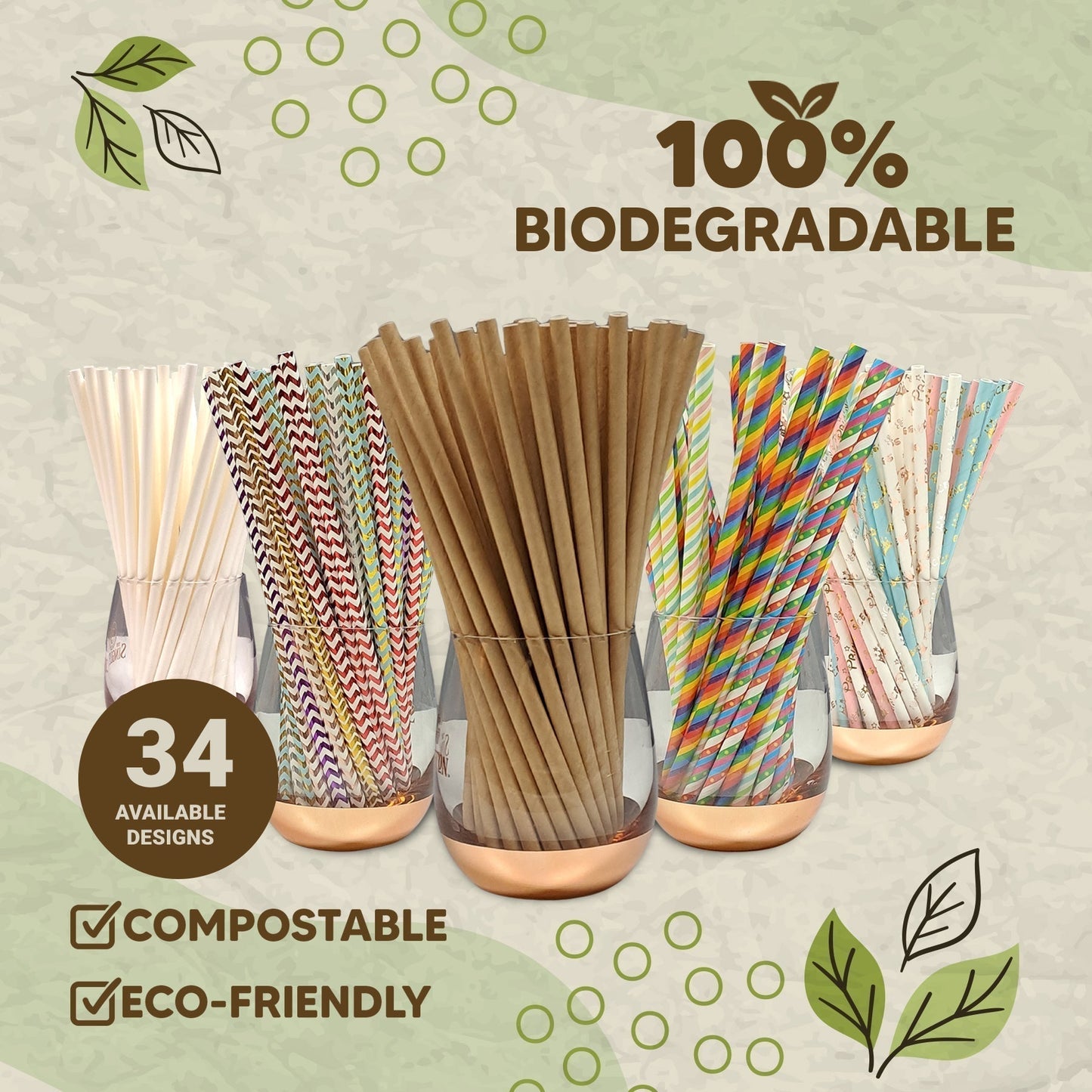 LavaEco Biodegradable Paper Straws - Colourful Zig Zag 100 PCS - Disposable Environment Eco Friendly